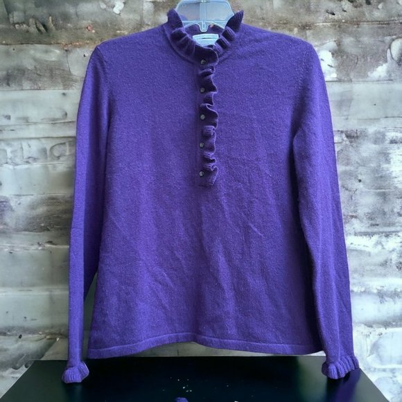 Charter Club Sweaters - Charter Club PS Purple Ruffle Trim 2-Ply 100% Cashmere Pullover Sweater